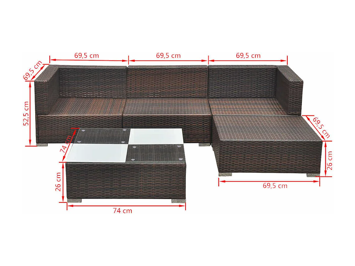 Set Divani da Giardino 5 pz con Cuscini in Polyrattan Marrone