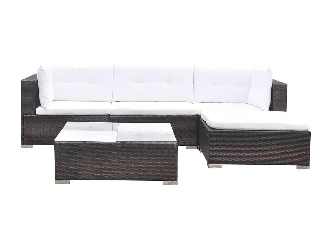 Set Divani da Giardino 5 pz con Cuscini in Polyrattan Marrone
