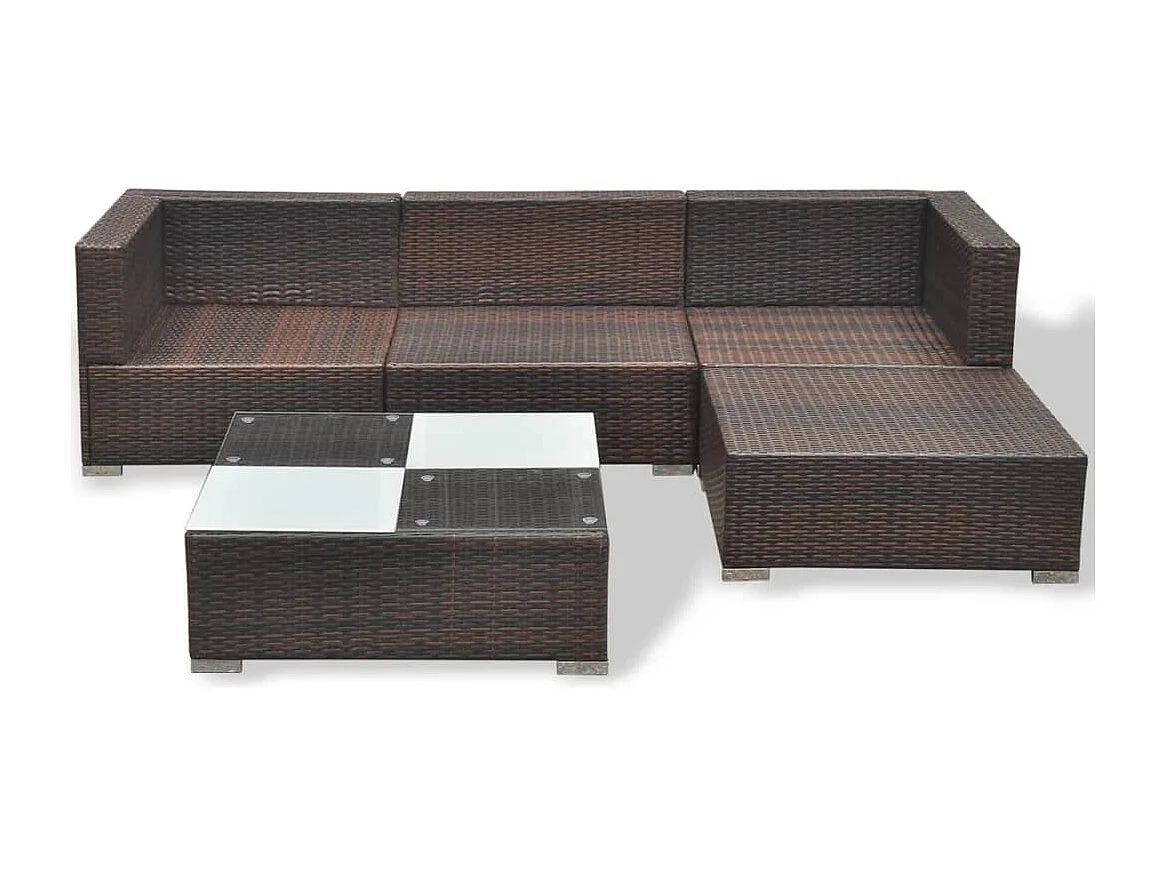 Set Divani da Giardino 5 pz con Cuscini in Polyrattan Marrone