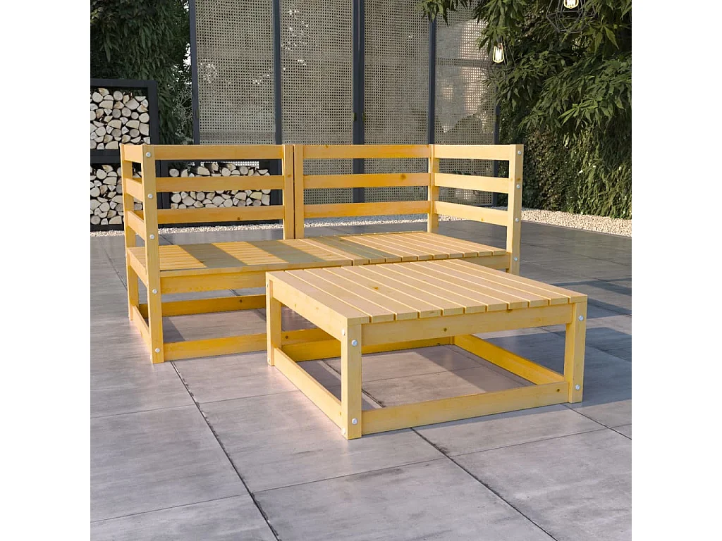 Salon de jardin 3 pcs bois de pin massif