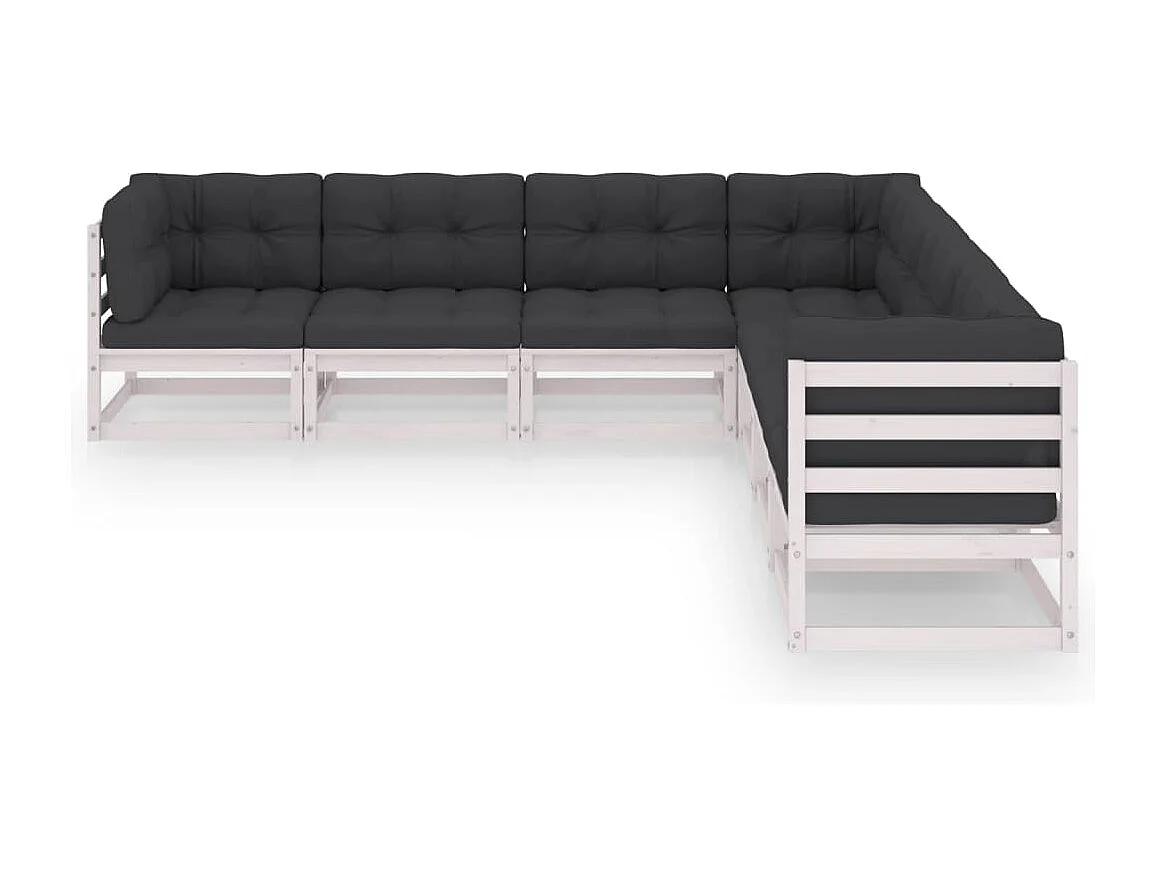 7-tlg. Garten-Lounge-Set mit Kissen Weiß Massivholz Kiefer