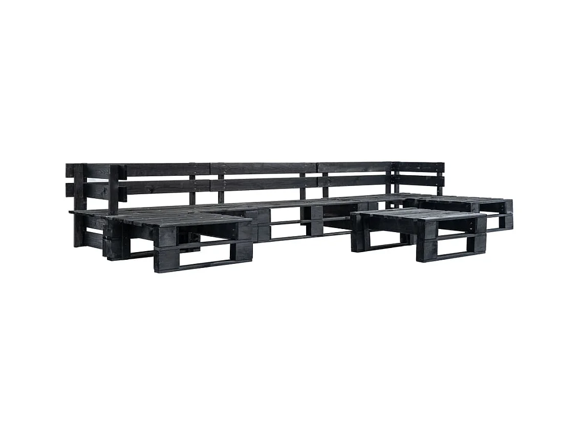 6-tlg. Garten-Paletten-Sofagarnitur Schwarz Holz