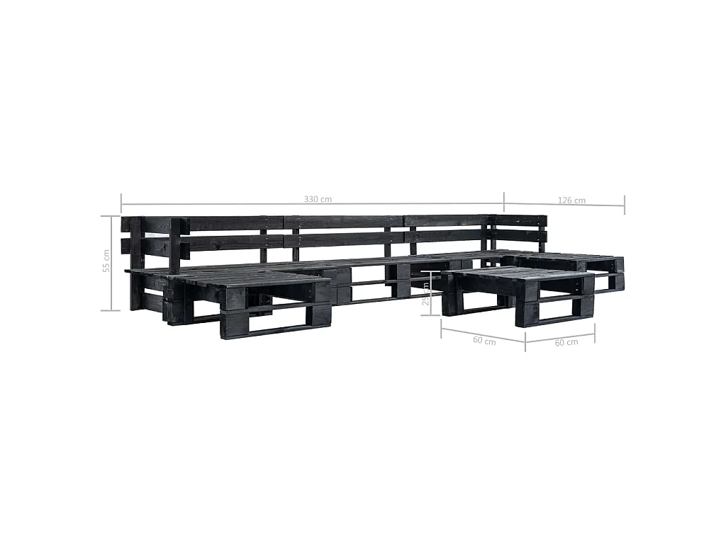 Canapés de jardin palette 6 pcs Noir Bois