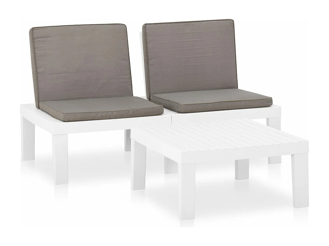 Salon de jardin 2 pcs avec coussins Plastique Blanc