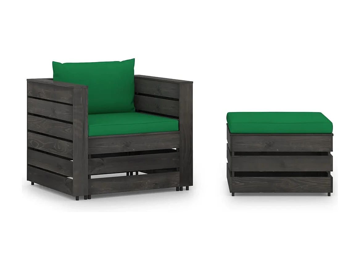 2-tlg. Garten-Lounge-Set mit Kissen Grau Imprägniertes Holz