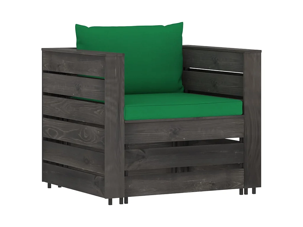 Salon de jardin 2 pcs avec coussins Bois imprégné de gris