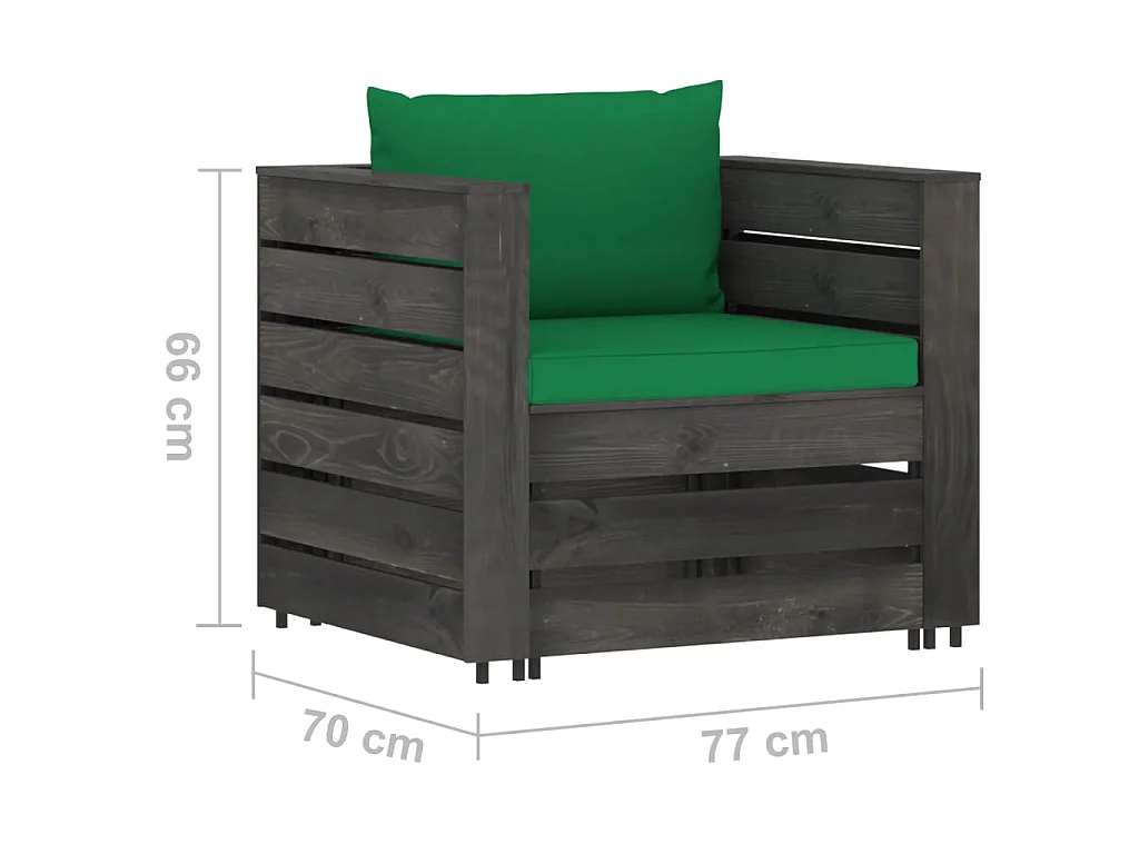 Salon de jardin 2 pcs avec coussins Bois imprégné de gris