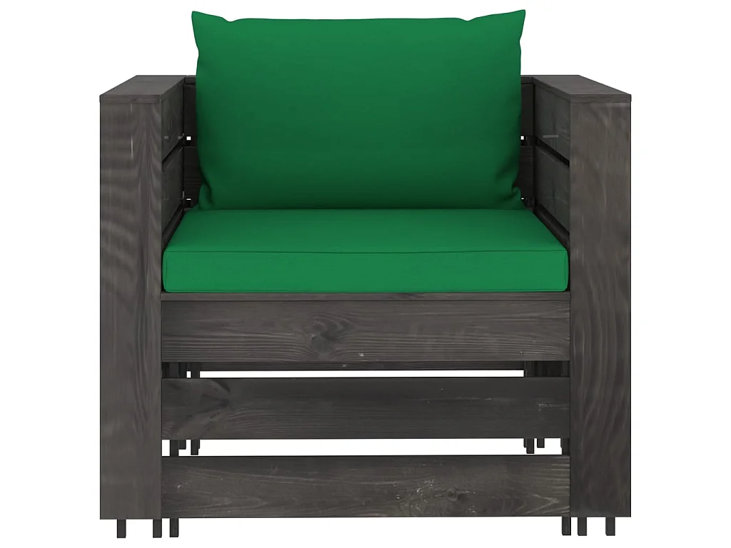 Salon de jardin 2 pcs avec coussins Bois imprégné de gris