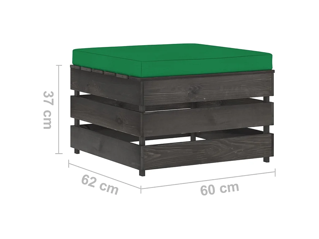 Salon de jardin 2 pcs avec coussins Bois imprégné de gris