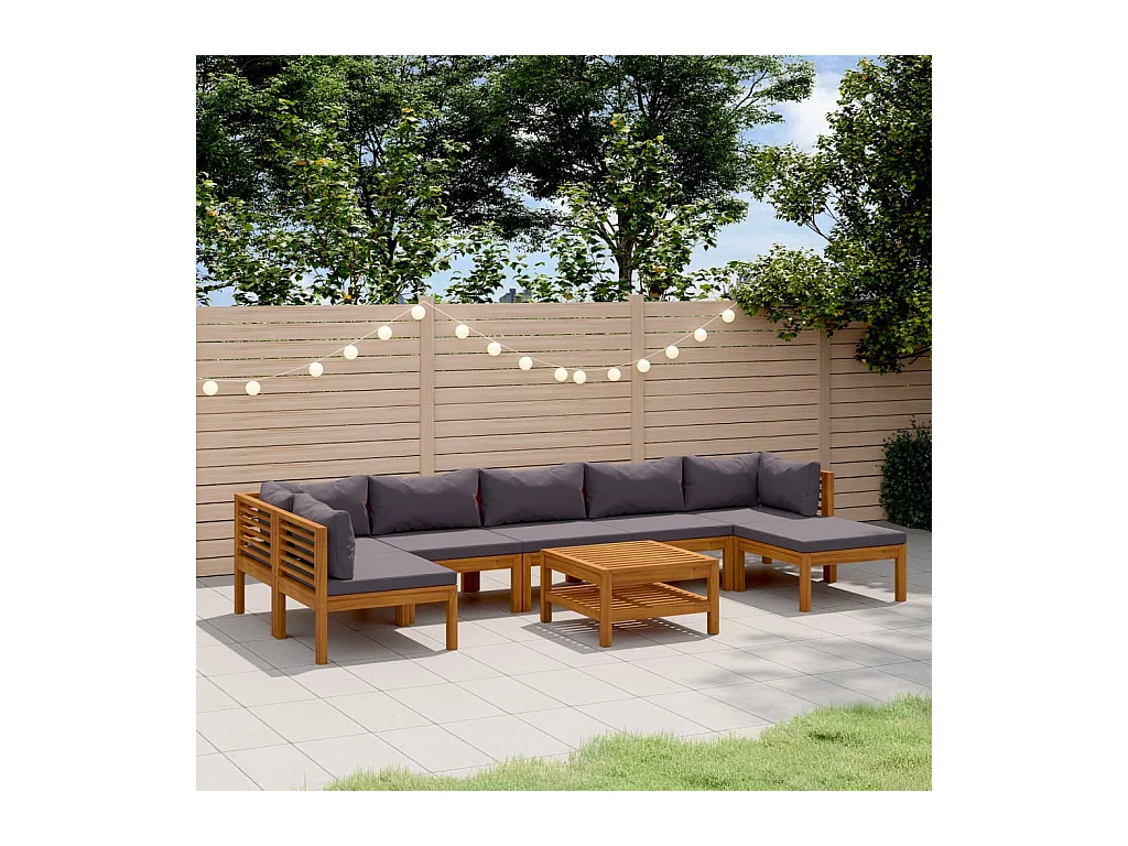 Salon de jardin 8 pcs avec coussin Bois d'acacia solide