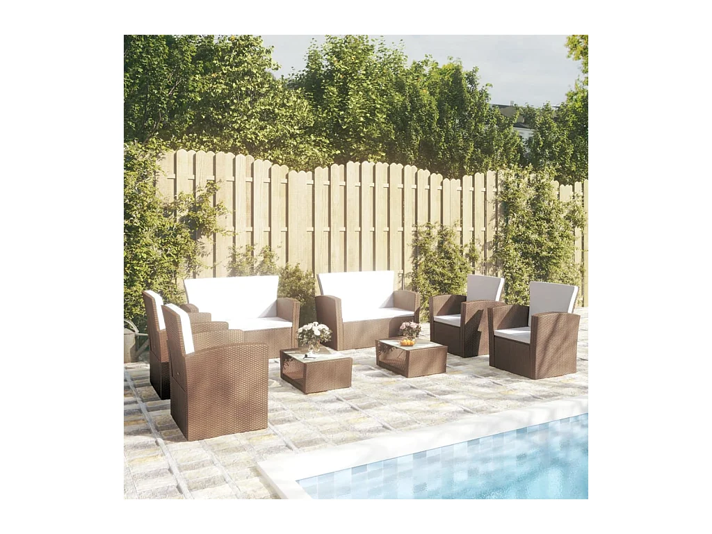 Salon de jardin 8 pcs avec coussins résine tressée marron