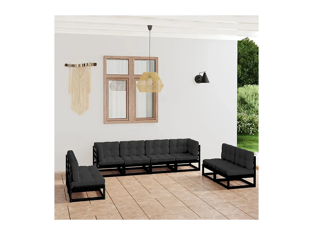 8-delige Loungeset met kussens massief grenenhout