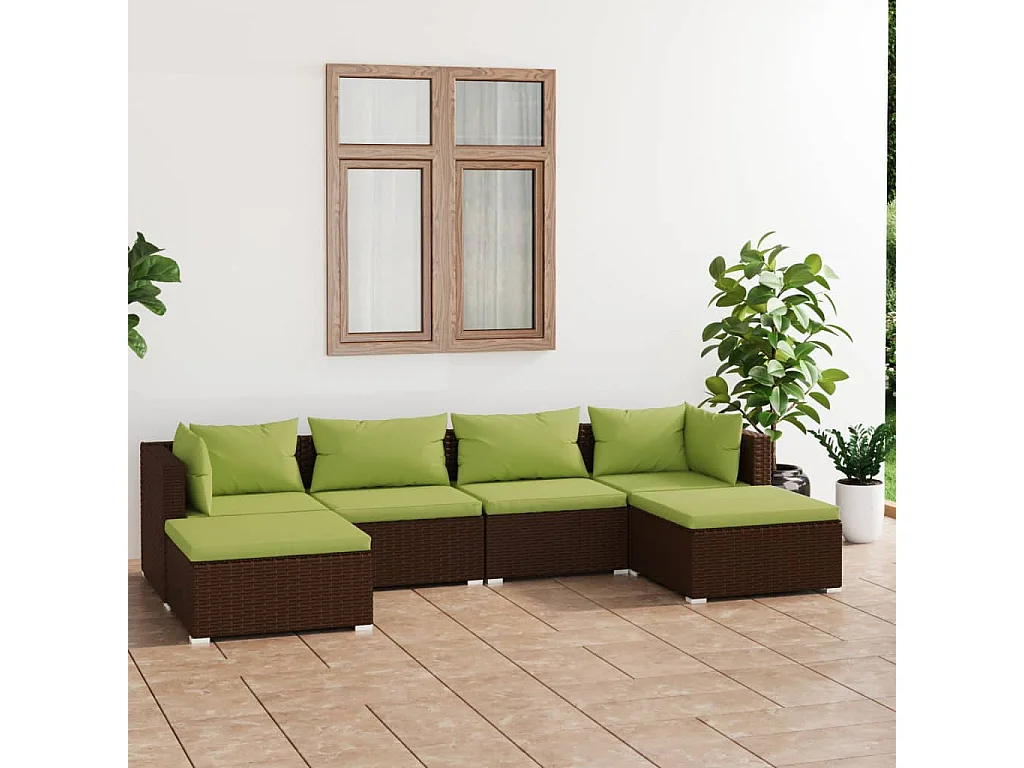 Set Divani da Giardino 6 pz con Cuscini in Polyrattan Marrone