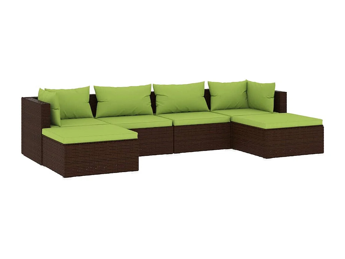 Set Divani da Giardino 6 pz con Cuscini in Polyrattan Marrone
