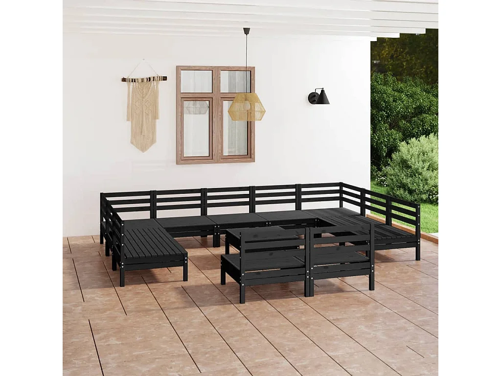 12 pcs conjunto lounge de jardim pinho maciço preto
