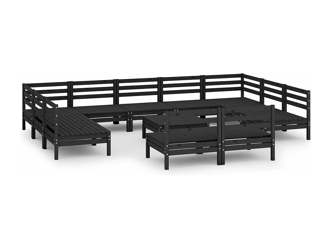 12 pcs conjunto lounge de jardim pinho maciço preto