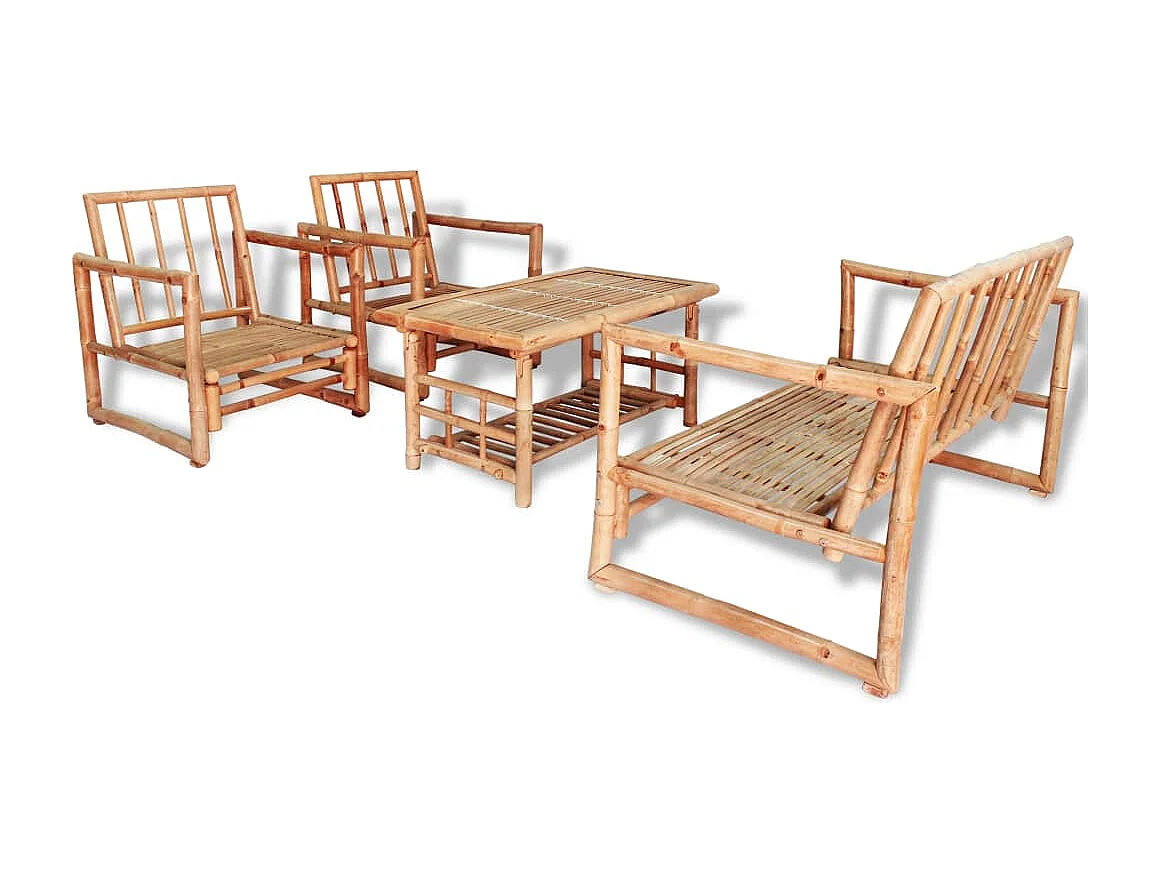 Salon de jardin 4 pcs avec coussins Bambou