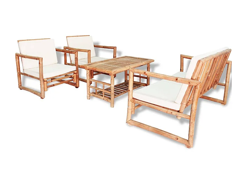 Salon de jardin 4 pcs avec coussins Bambou