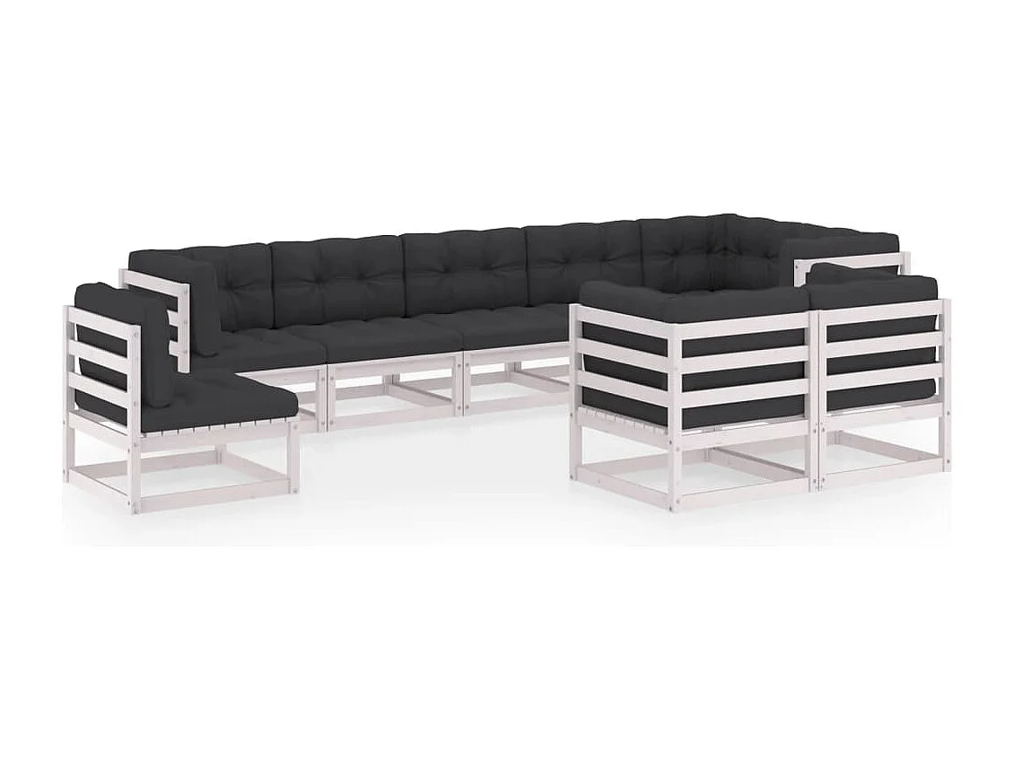 Salon de jardin 9 pcs avec coussins Bois de pin massif