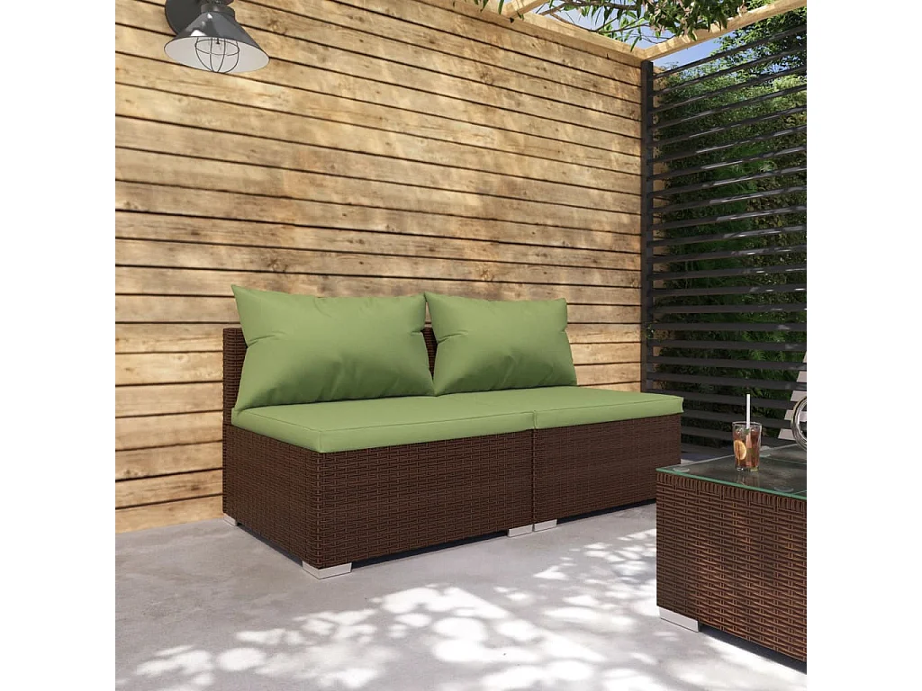 2-delige Loungeset met kussens poly rattan bruin