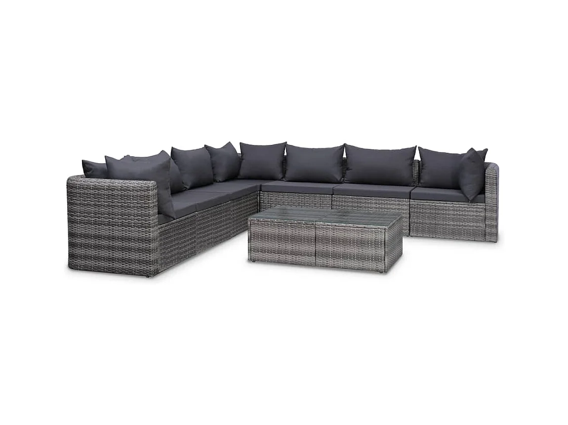 Salon de jardin 8 pcs avec coussins Résine tressée Gris