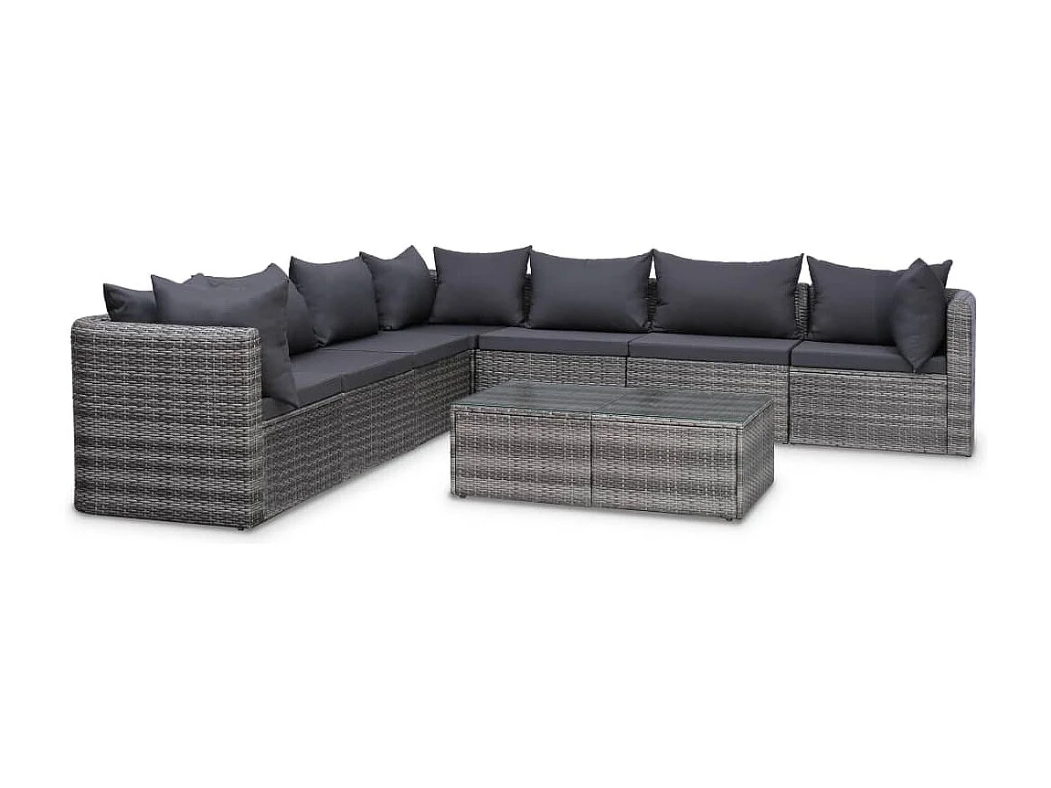Salon de jardin 8 pcs avec coussins Résine tressée Gris