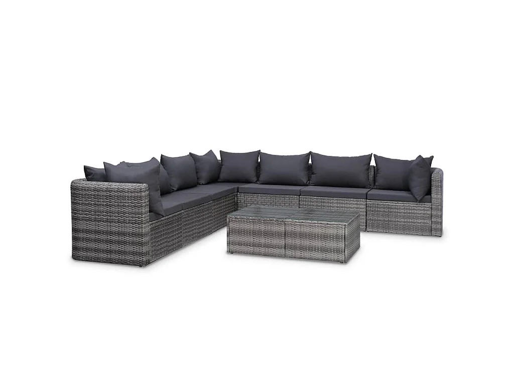 8 pcs conjunto lounge de jardim c/ almofadões vime PE cinzento