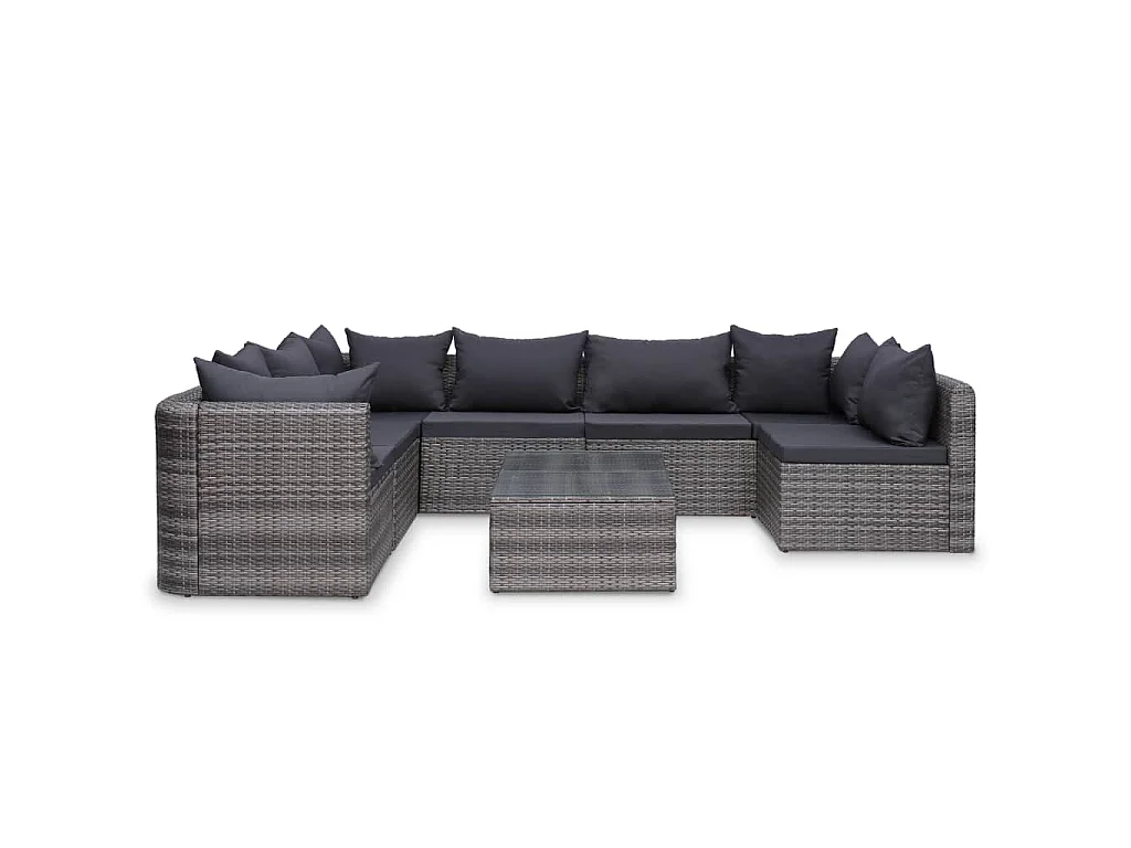 8 pcs conjunto lounge de jardim c/ almofadões vime PE cinzento