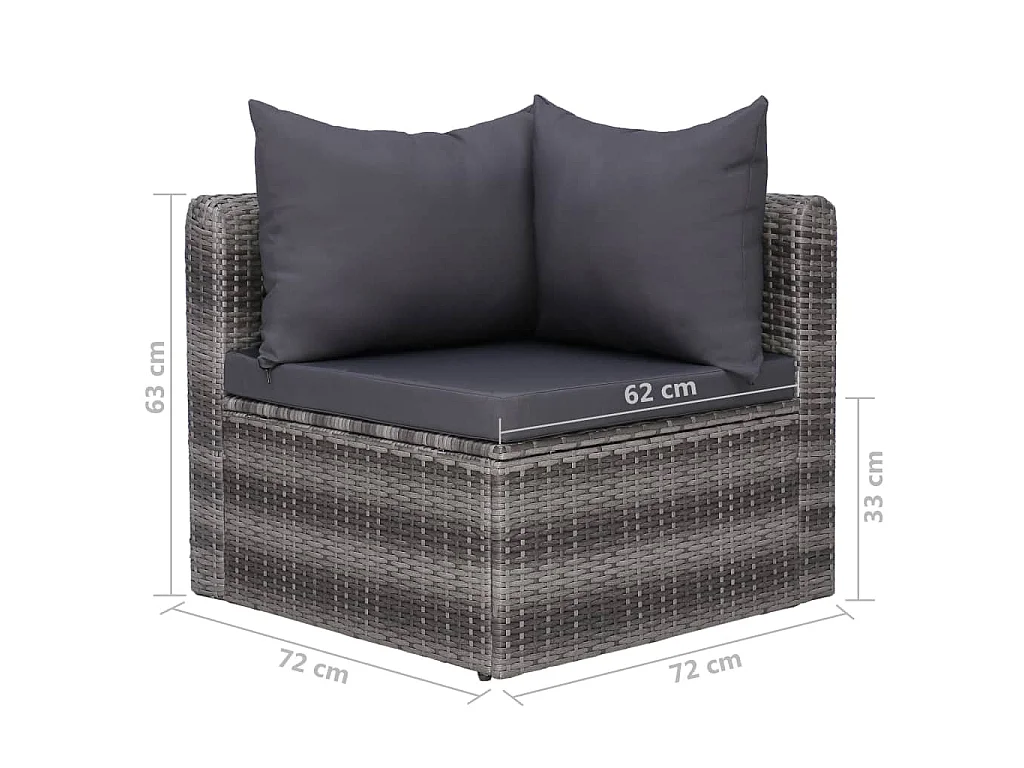 8 pcs conjunto lounge de jardim c/ almofadões vime PE cinzento