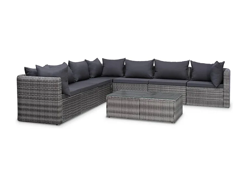 Salon de jardin 8 pcs avec coussins Résine tressée Gris