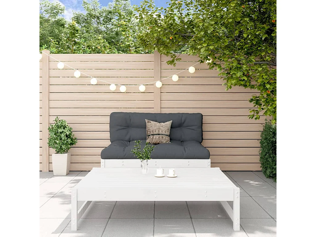 Salon de jardin 2 pcs blanc bois de pin massif