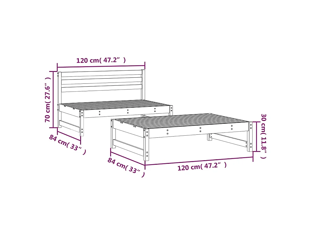 Set Salotto da Giardino 2 pz Bianco in Legno Massello di Pino
