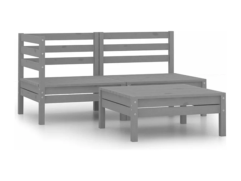 3-delige Loungeset massief grenenhout grijs