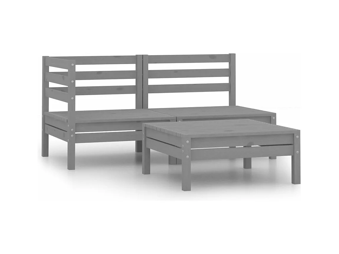 Set Divani da Giardino 3 pz in Legno Massello di Pino Grigio