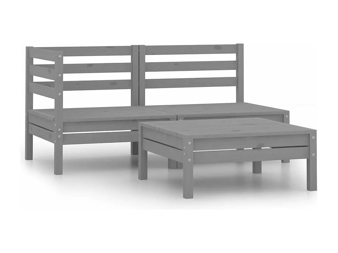 Salon de jardin 3 pcs Bois de pin massif Gris