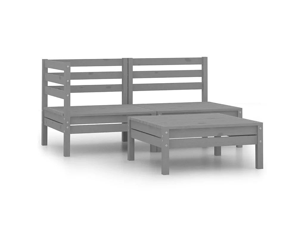 Set Divani da Giardino 3 pz in Legno Massello di Pino Grigio