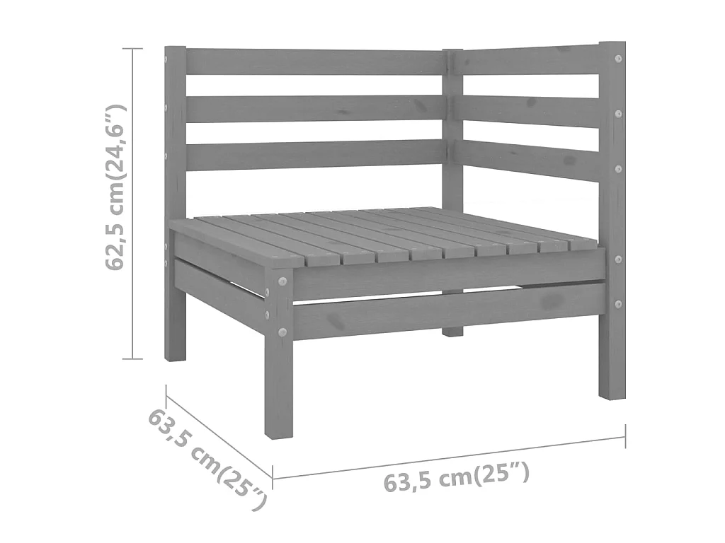Set Divani da Giardino 3 pz in Legno Massello di Pino Grigio