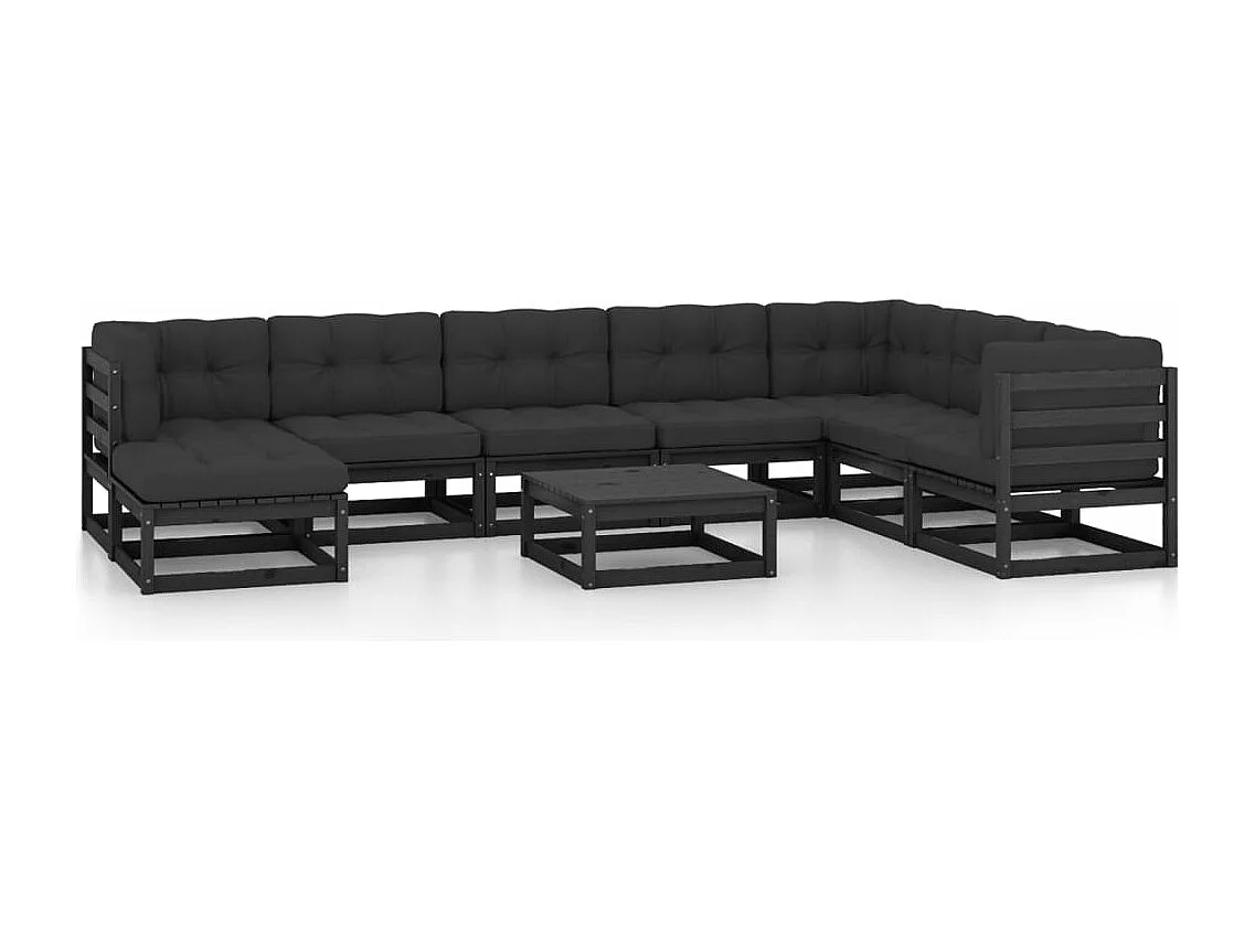 Set Salotto Giardino 9 pz Cuscini Antracite Legno Massello Pino
