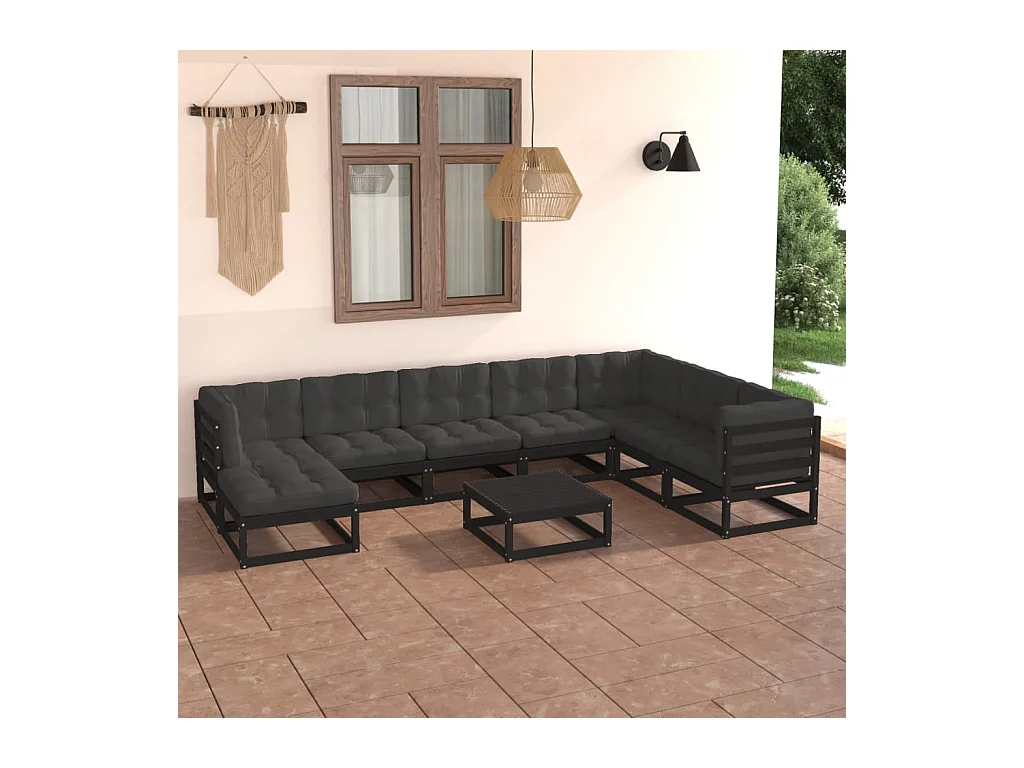 9-delige Loungeset met kussens massief grenenhout