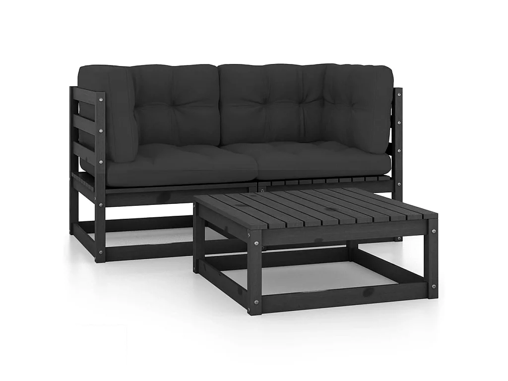 Set Divani da Giardino 3 pz con Cuscini Legno Massello di Pino