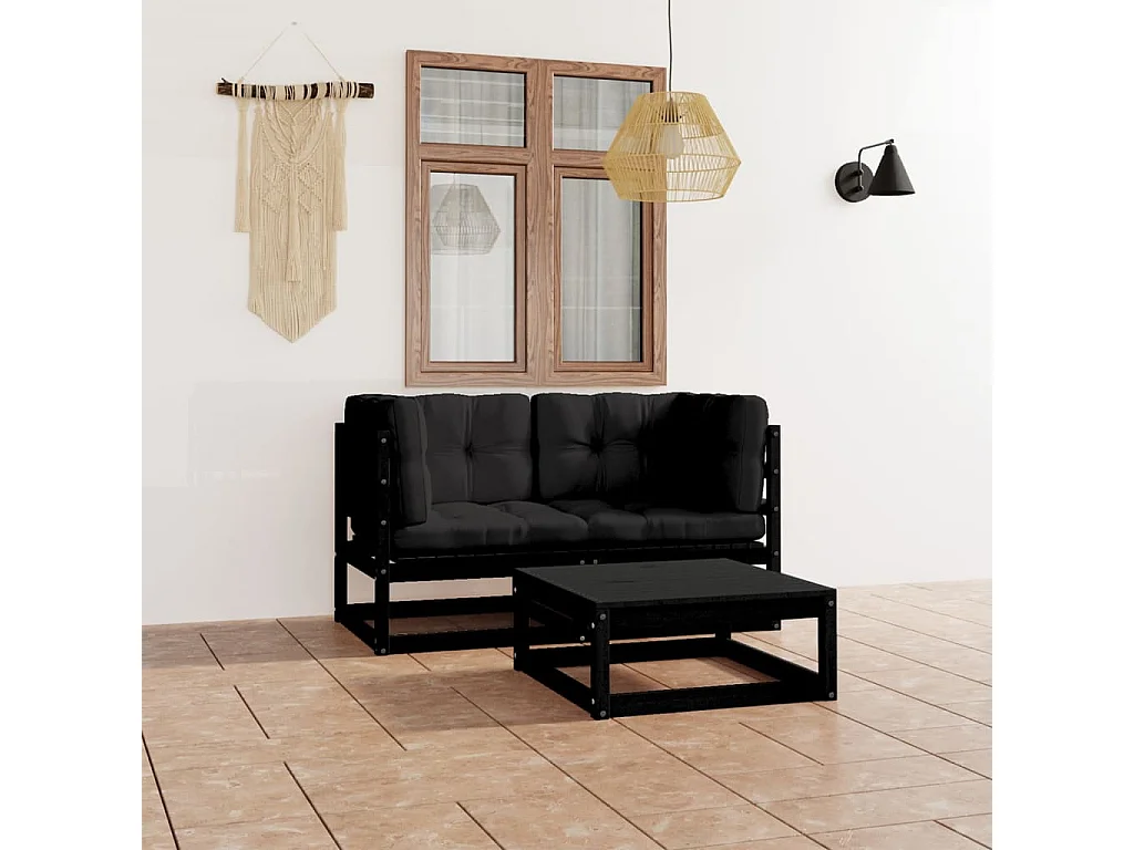 Set Divani da Giardino 3 pz con Cuscini Legno Massello di Pino