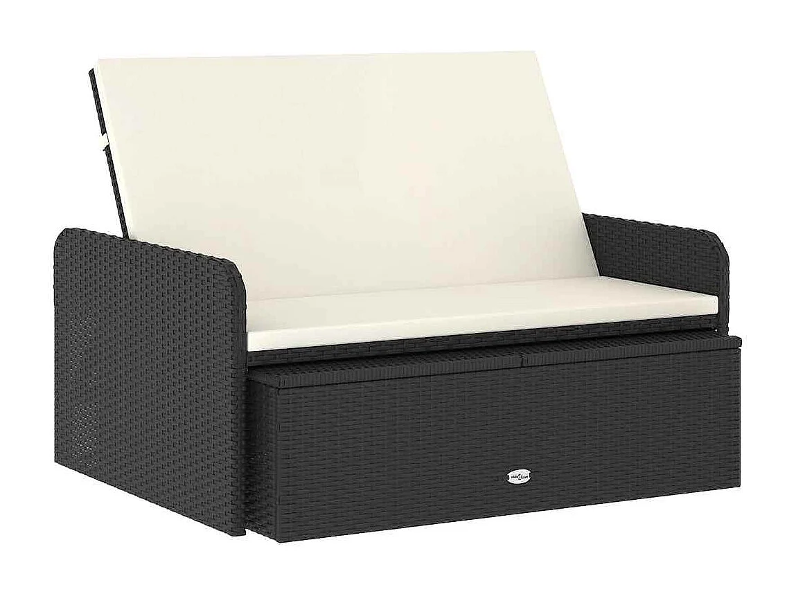 Salon de jardin 2 pcs avec coussins Résine tressée Noir