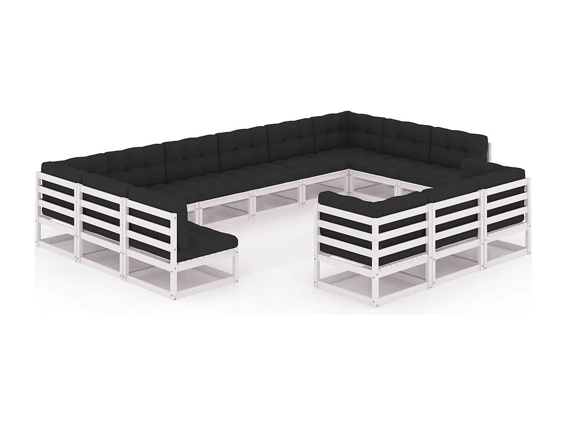 Salon de jardin 13 pcs avec coussins Blanc Bois de pin massif