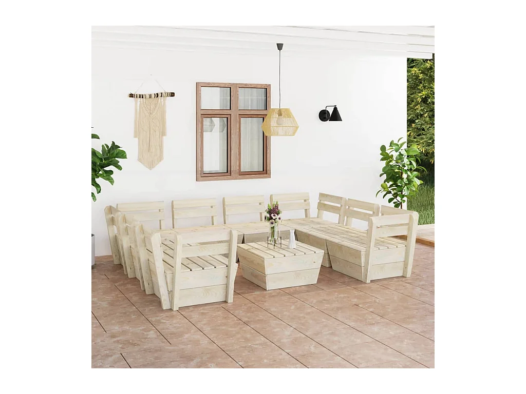 Salon de jardin palette 9 pcs Bois d'épicéa imprégné