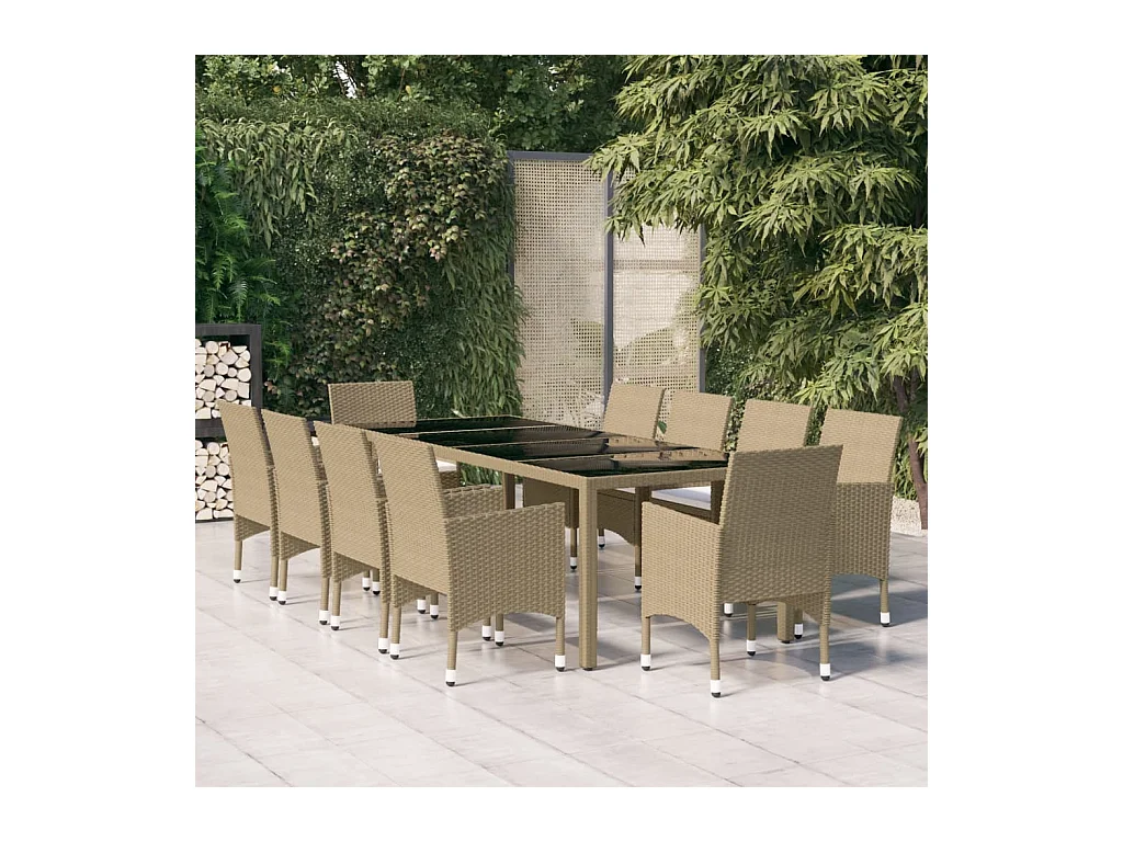 Ensemble à manger de jardin 11pcs Résine tressée Beige