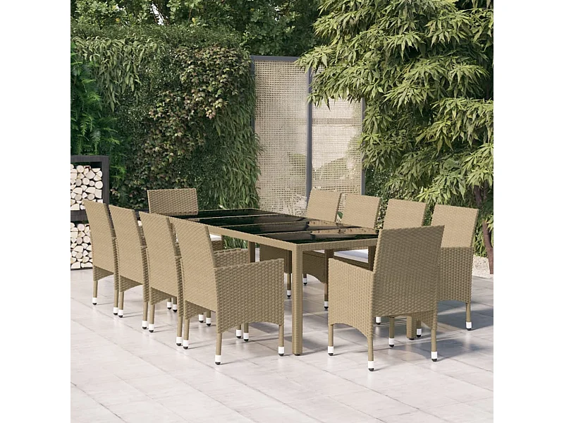 Ensemble à manger de jardin 11pcs Résine tressée Beige