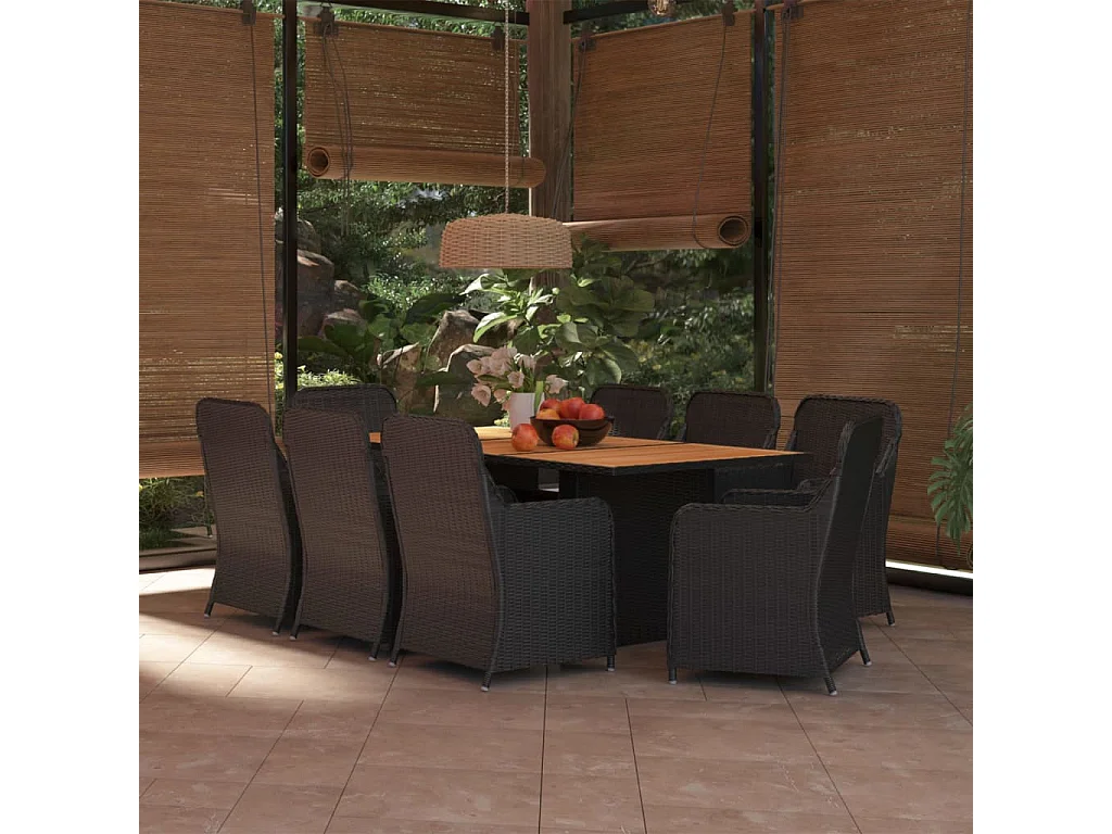 Ensemble à manger de jardin 9 pcs Résine tressée Noir