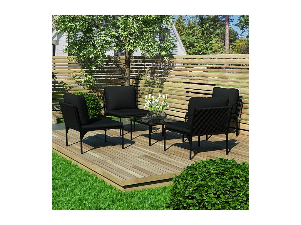 Salon de jardin 5 pcs avec coussins Noir PVC