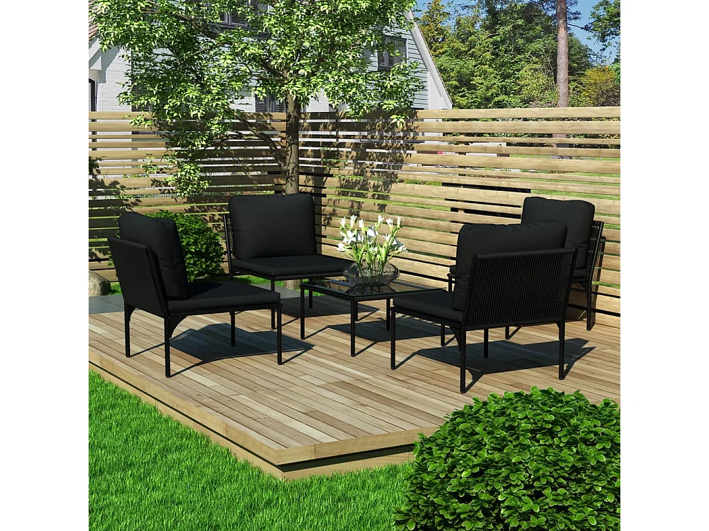 Salon de jardin 5 pcs avec coussins Noir PVC