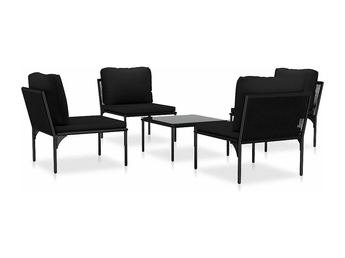 Salon de jardin 5 pcs avec coussins Noir PVC